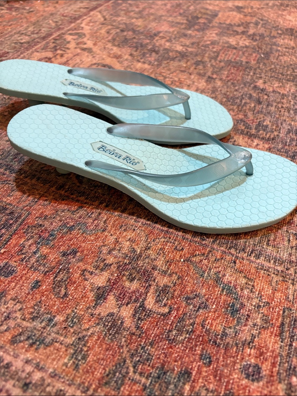 Beira Rio kitten heel Light turquoise Women's Flip Flops size 38